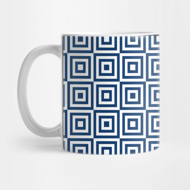 Navy Blue White Geometric Squares Pattern by dreamingmind